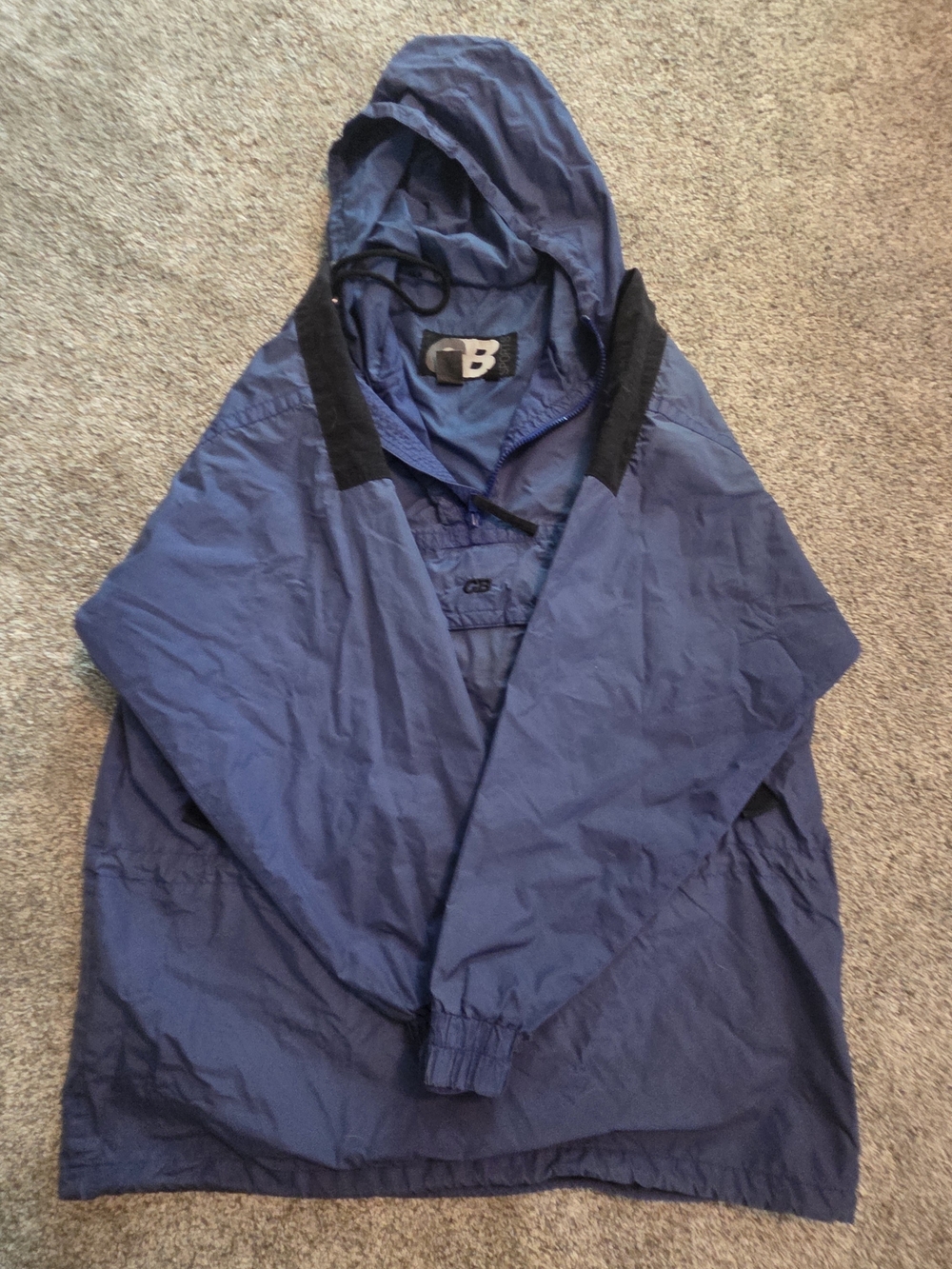 Vintage CB Men's Hooded Windbreaker Jacket - Navy Blue